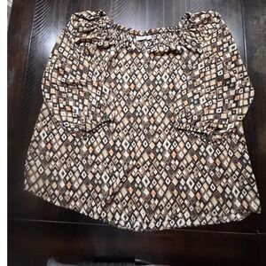 Cato Woman Brown Geometric Diamond Print Off Shoulder Blouse Plus Size 22 24W